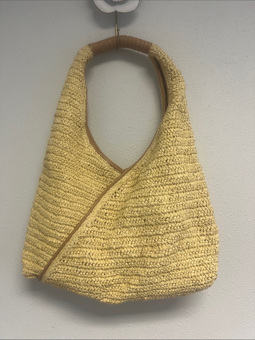 Cleobella Yellow Woven Shoulder Bag with Tan Trim